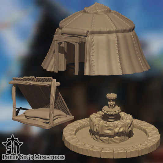 Medieval Props - Tent & Fountain